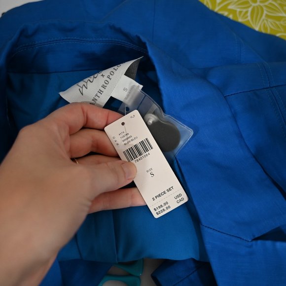 Anthropologie X Mare Mare Blue Satin Blazer and Mini Skirt Set in Small NWT - Picture 6 of 15